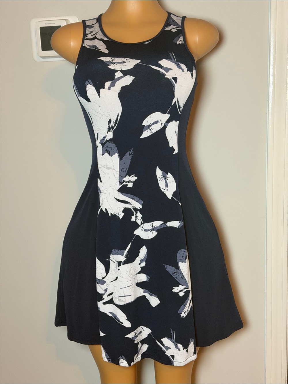 Banana Republic Navy Tank Dress with White Floral Pattern